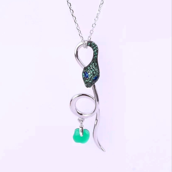 Dark Kharma by Avelon Jewelry - Sterling Emerald Snake w/green 🍏apple&  Sapphire eyes necklace